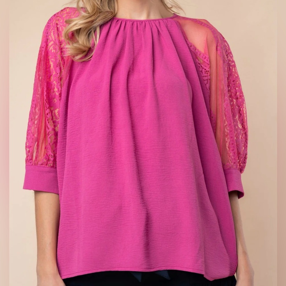 White Birch lace sleeve cottagecore mauve Crepe blouse Large